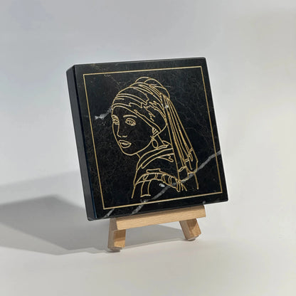 Stone Engraved Artpiece Johannes Vermeer - Girl with a pearl earring into Marble