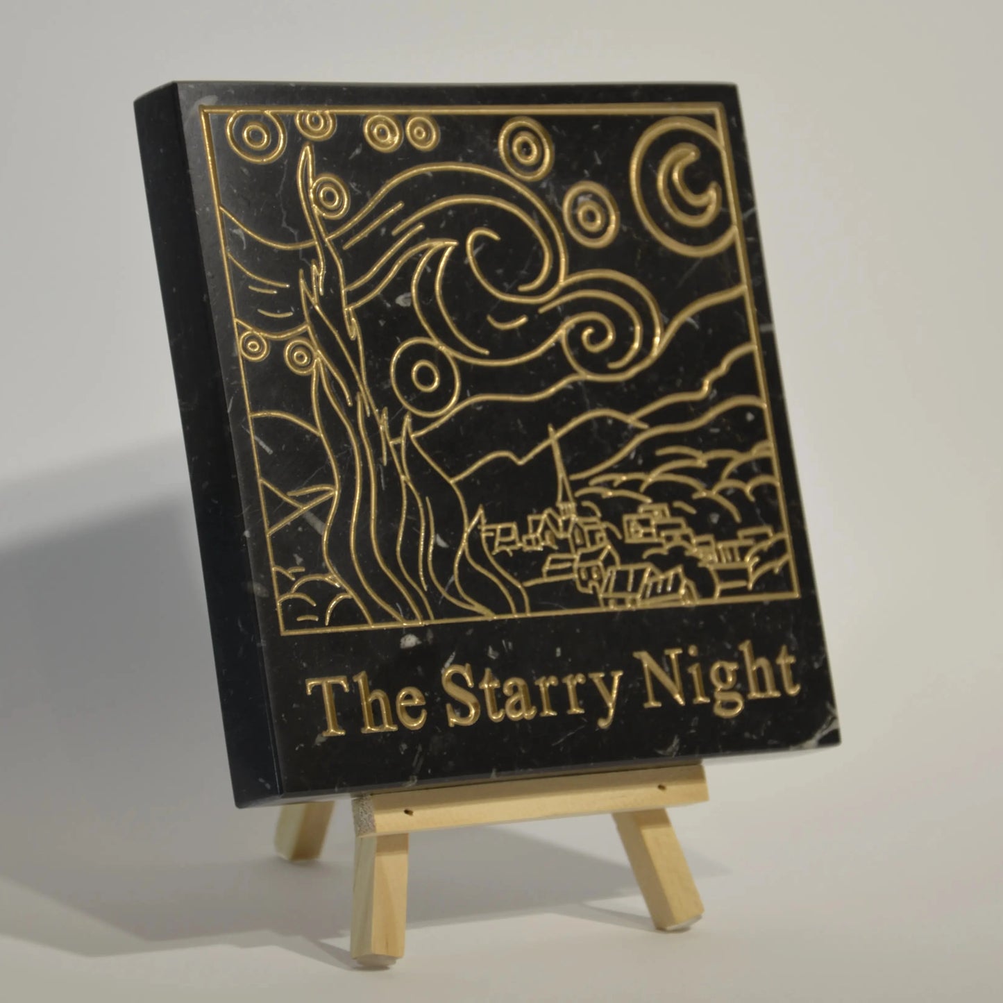 Stone Engraved Artpiece Vincent Van Gogh - Starry Night into Marble