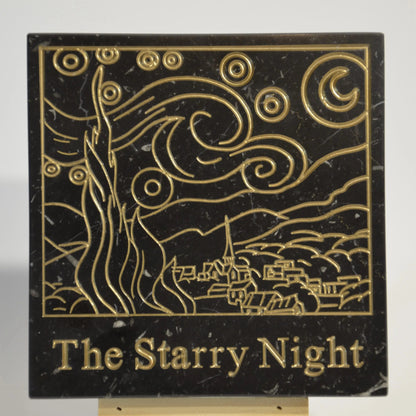 Stone Engraved Artpiece Vincent Van Gogh - Starry Night into Marble