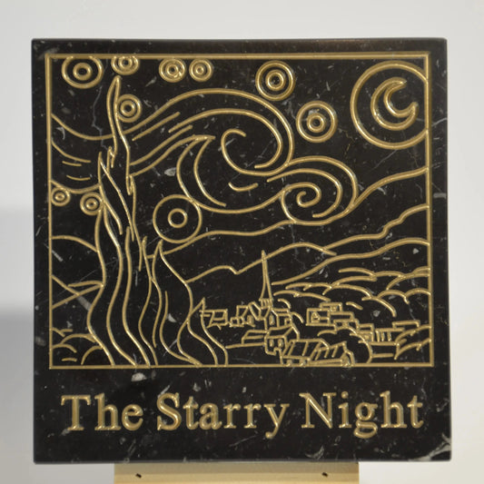 Stone Engraved Artpiece Vincent Van Gogh - Starry Night into Marble