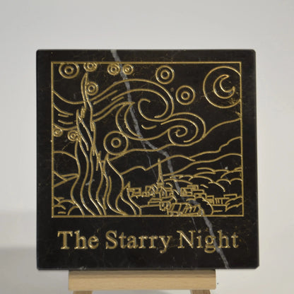 Stone Engraved Artpiece Vincent Van Gogh - Starry Night into Marble