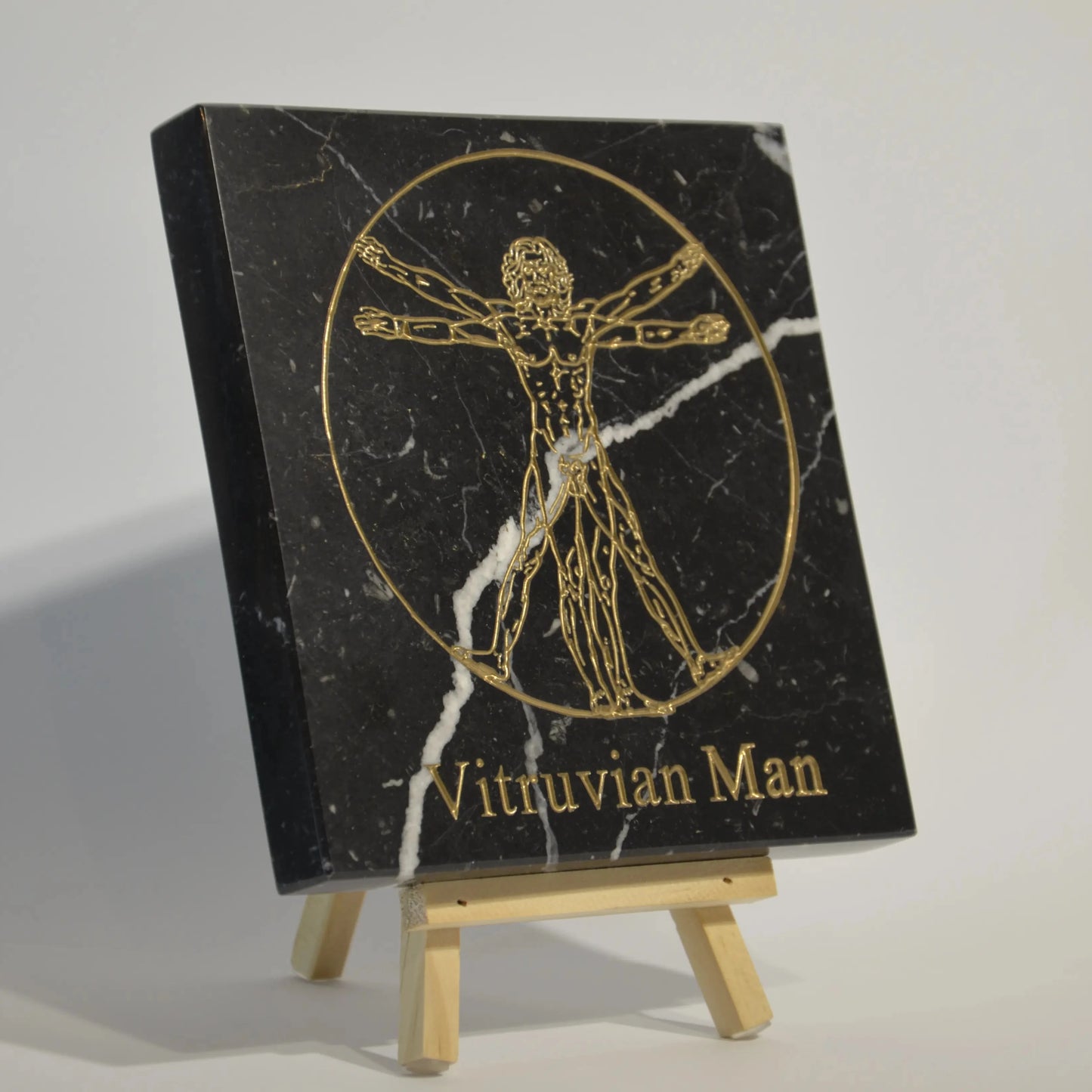 Stone Engraved Artpiece Leonardo da Vinci - Vitruvian Man into Marble