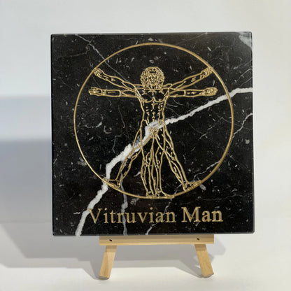 Stone Engraved Artpiece Leonardo da Vinci - Vitruvian Man into Marble