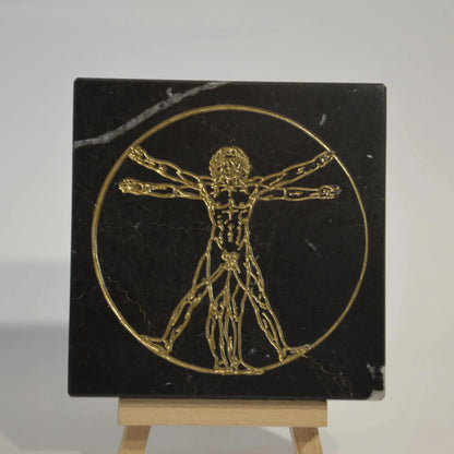 Stone Engraved Artpiece Leonardo da Vinci - Vitruvian Man into Marble