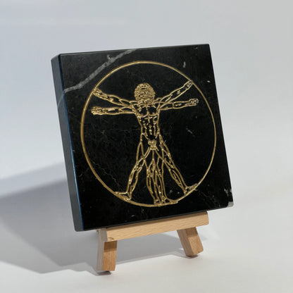 Stone Engraved Artpiece Leonardo da Vinci - Vitruvian Man into Marble